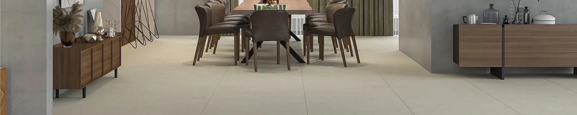 Dining room with light tile flooring