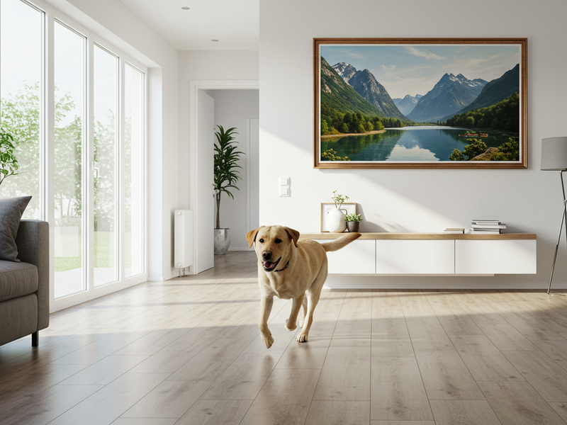 Dog running on vinyl floor