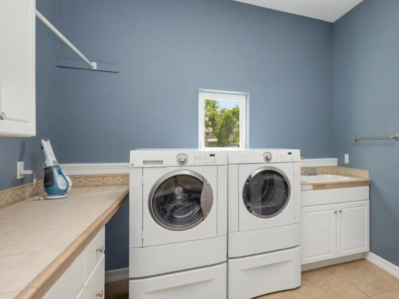 Tile flooring in a laundry room