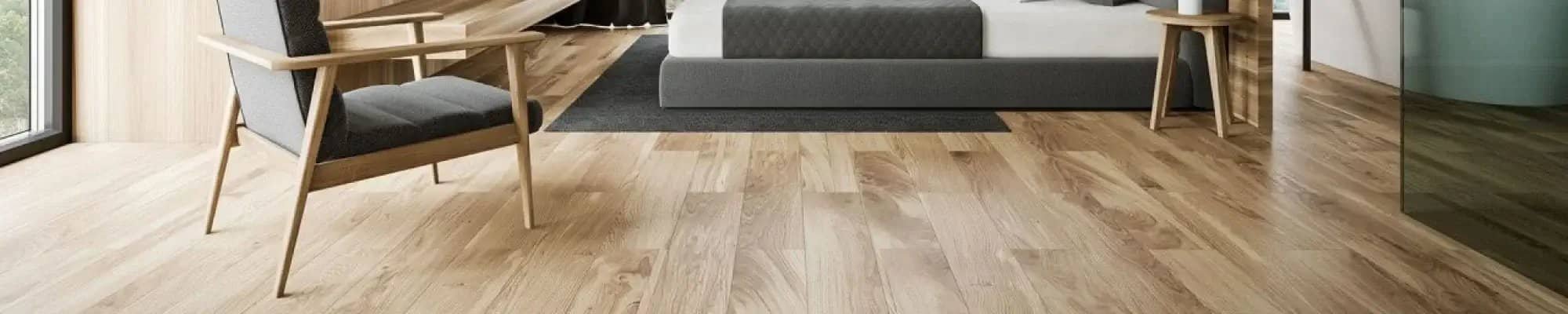 Modern bedroom with luxury vinyl flooring