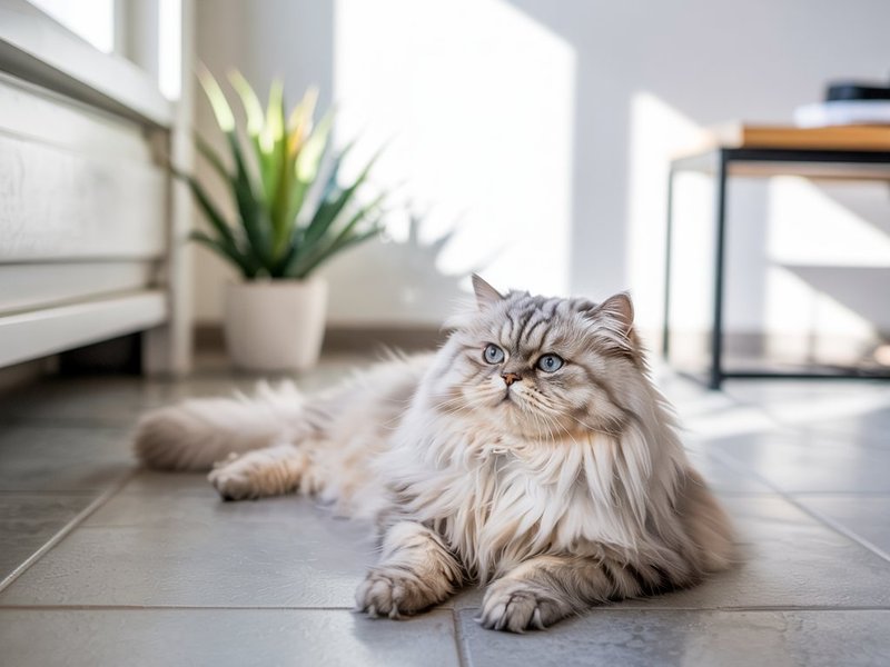 Cat on a tile floor in a family home